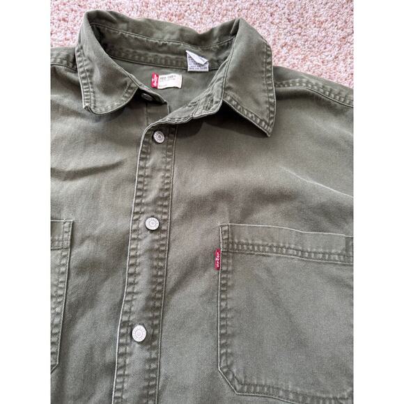 Vintage, LEVIS RED TAB, Khaki Green Canvas button down shirt, Large, Long sleeve - Picture 6 of 7